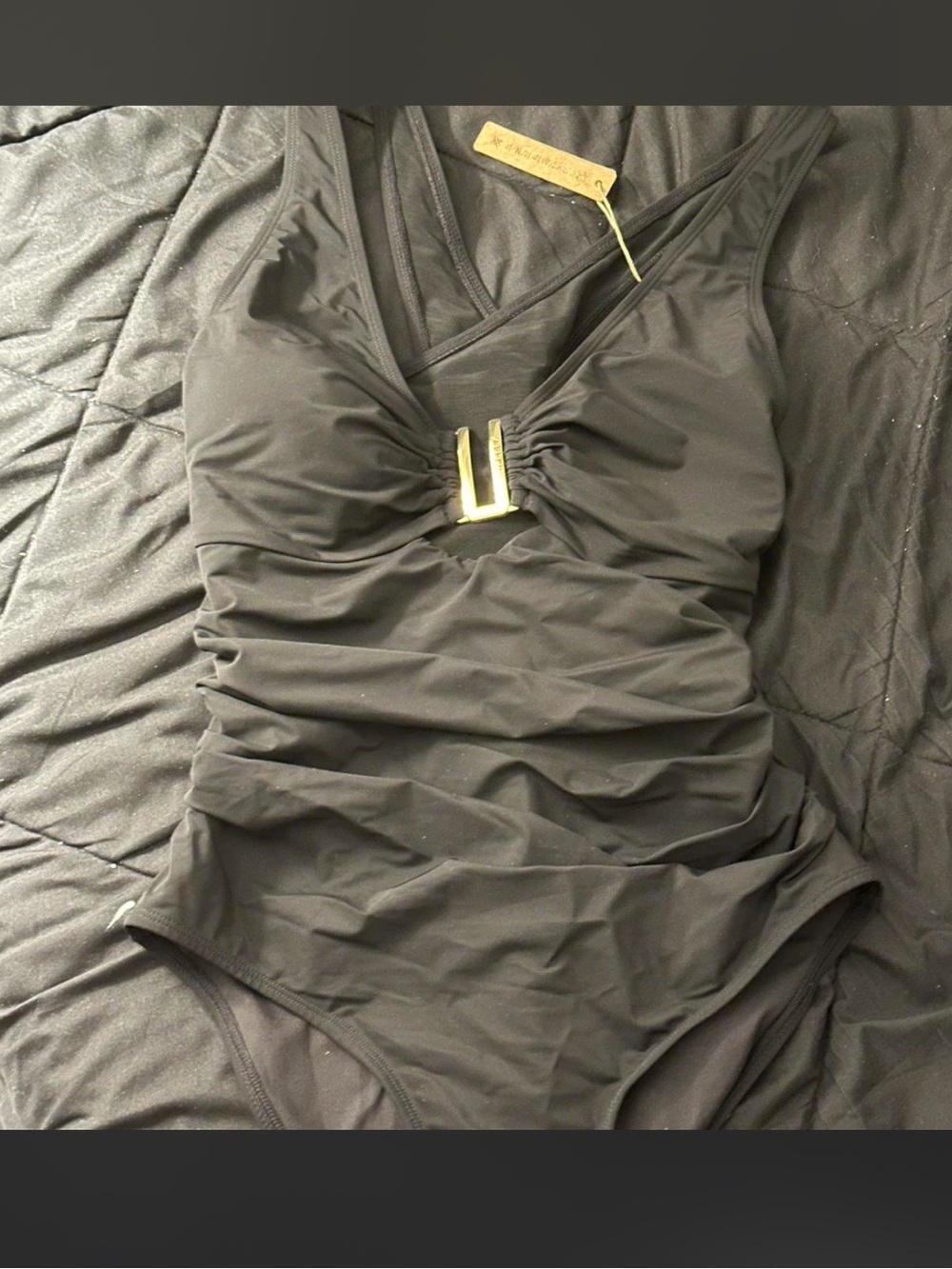 Women’s Black One-Piece Swim with Gold Accent